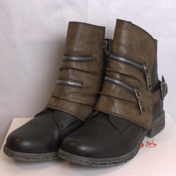 Two Lips Atia Women US 8.5 Black Brown Ankle Boot